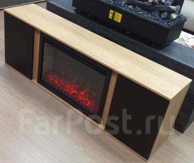 Тумба ТВ под телевизор в виде электрокамина! LINE 30 Wood Black.170 см ...