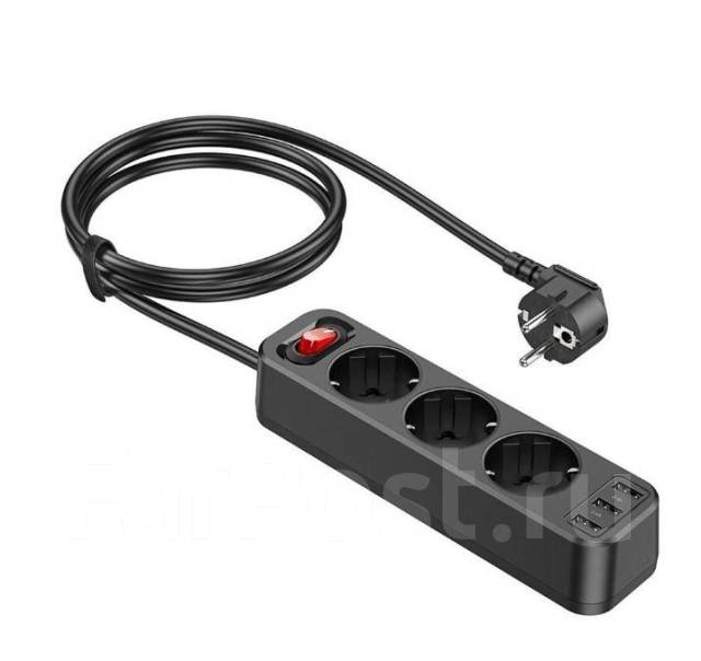 Удлинитель Hoco NS2 (3 розетки + 3 USB), новый, в наличии. Цена: 1 490 ...