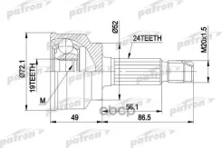���� ������ �-�� 24x52x19 KIA: Pride 90-, Mazda: 121 II 90-96 Patron ���. PCV1171 PCV1171 ����