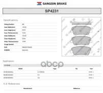 ������� ��������� Hyundai Genesis G80 Sport Sangsin brake ���. SP4231 SP4231 ����