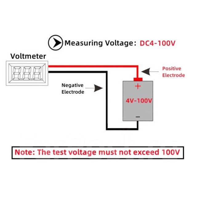 Вольтметр цифровой вход DC 4.0V-100V двухпроводной, синий круглый ...