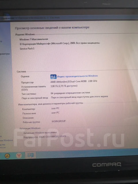 Compaq Presario CQ61. 15.6", 2����, ��� 3072 ��, ���� 240���, WiFi: 1 ����