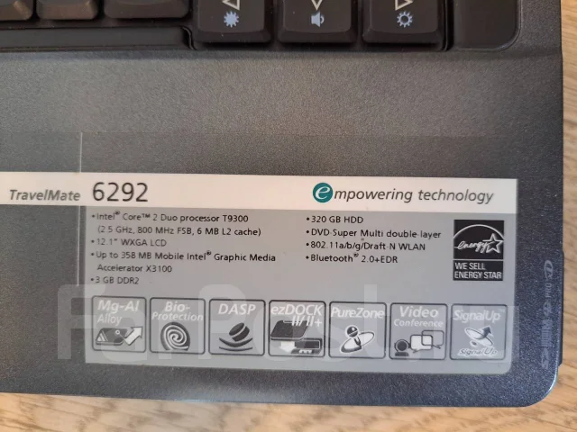 Acer TravelMate 6292. 12.1", 2,5����, ��� 3072 ��, ���� 320���, WiFi: 1, Bluetooth: 1, ����������� �� 1��. ����
