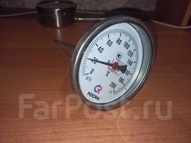Термометр биметаллический нержавейка осевой БТ-51.220 L=150 0-200°, в ...