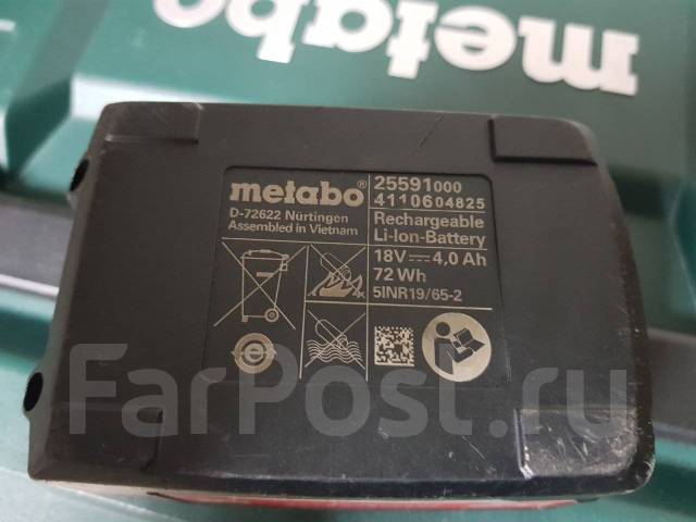 Аккумулятор батарейка шуруповерта Metabo 18 V, 4.0 Ah Мощная Оригинал ...