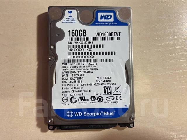 Жесткий диск Western Digital 2,5" 160GB, 160 Гб, SATA, б/у, в наличии ...