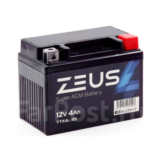 Мото аккумулятор Zeus Super YTX4L-BS 4Ач 60А AGM гелевый, новый, под ...