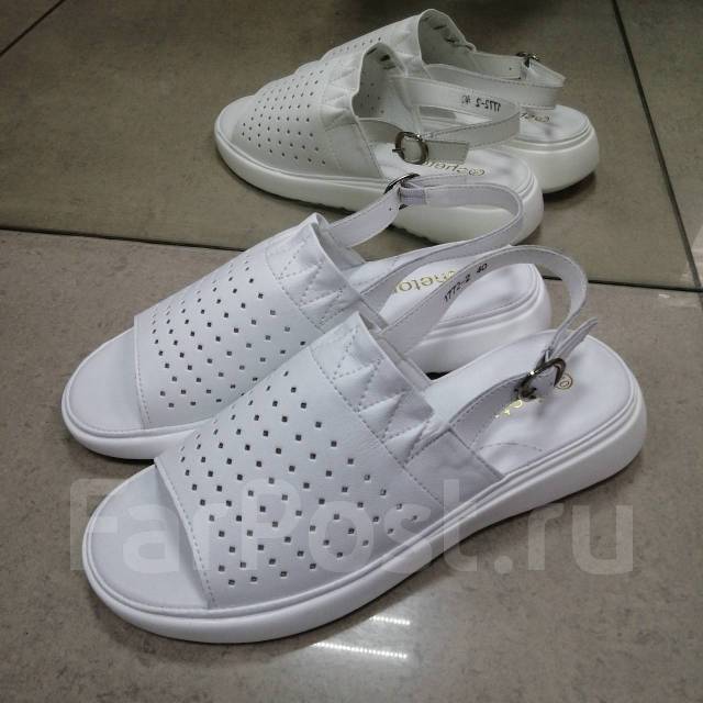 Летние женские босоножки из натуральной кожи, белые, с перфорацией, 39 ...