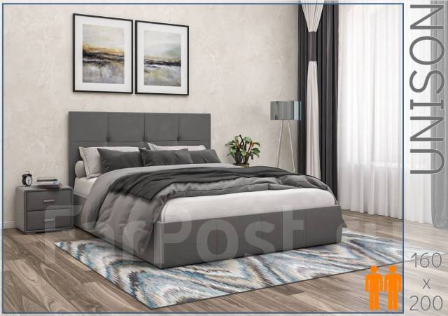 Твист - Кровать двуспальная 160х200 с подъемным механизмом/серый велюр ...