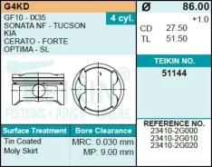 ������ (�������� 4 ��) Hyundai Sonata/IX 35/Tucson G4KD 08- Teikin 51144STD 51144STD ����