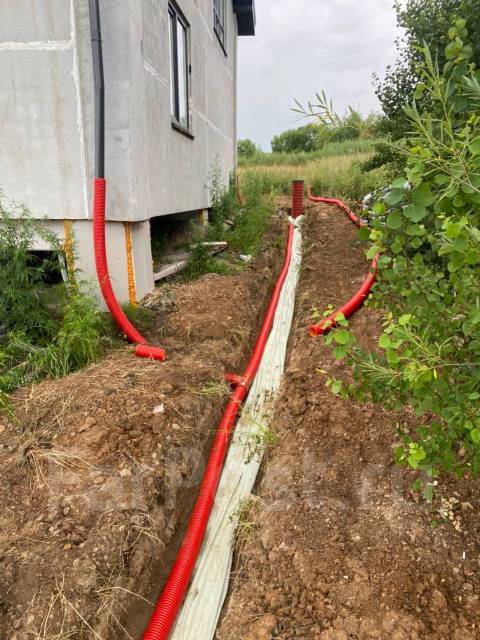 Дренаж участка, фундамента, ливневое водоотведение, утепленная отмостка ...