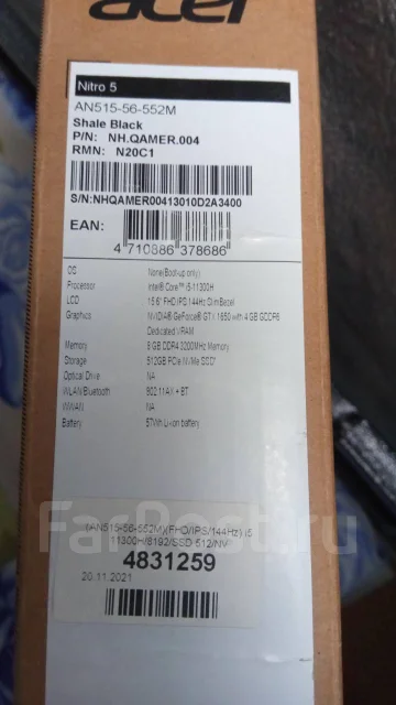 Acer Nitro 5 AN515-56. 15.6", 3,4����, ��� 8 ��, ���� 512���, WiFi: 1, ����������� �� 8��. ����