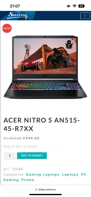 Acer Nitro 5 AN515-45. 15.6", 3,2����, ��� 16 ��, ���� 512���, WiFi: 1, Bluetooth: 1 ����