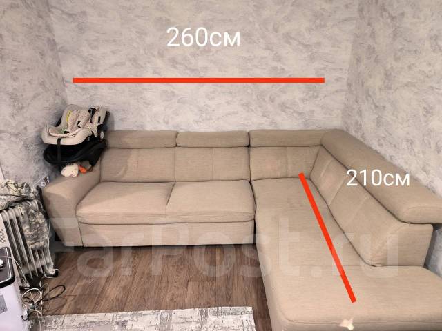 Диван угловой, светлое дерево, 210 см, 260 см, б/у, в наличии. Цена: 12 ...