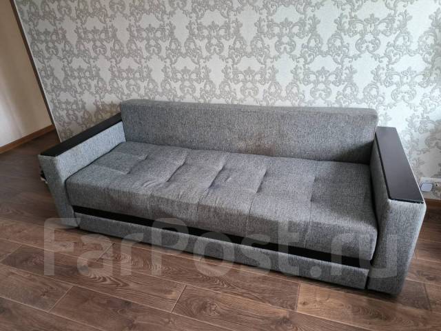 Диван кровать прямой Еврокнижка с пружинным блоком, серый, 230 см, 85 ...