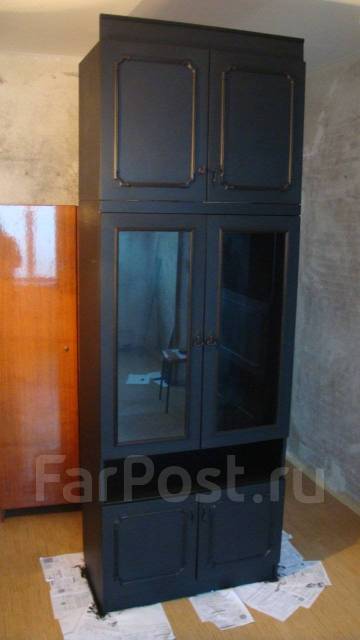 Шкаф сервант №1 и с антресолью черного матового цвета, тёмное дерево ...