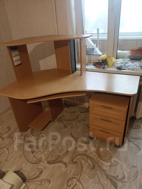 Стол компьютерный угловой, раздвижной, бежевый, коричневый, 140,0 см ...