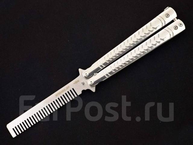 Нож тренировочный бабочка с клинком расческой Skalp серебристый BRA-16 ...