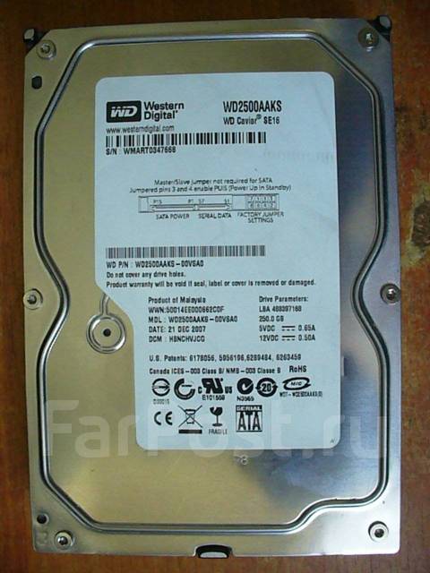HDD WD 250 Gb, 250 Гб, SATA, б/у, в наличии. Цена: 700₽ во Владивостоке