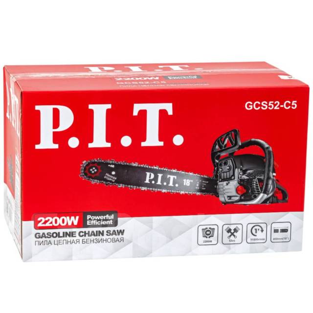 Бензопила PIT GCS52-C5 2,2 кВт 0,325-1,5-72, шина 18-450мм, вес 6,5 кг ...