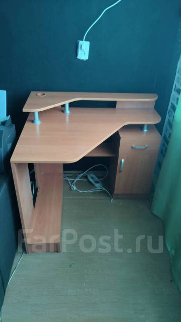 Компьютерный стол угловой, другая форма, лдсп, мдф, бежевый, коричневый ...