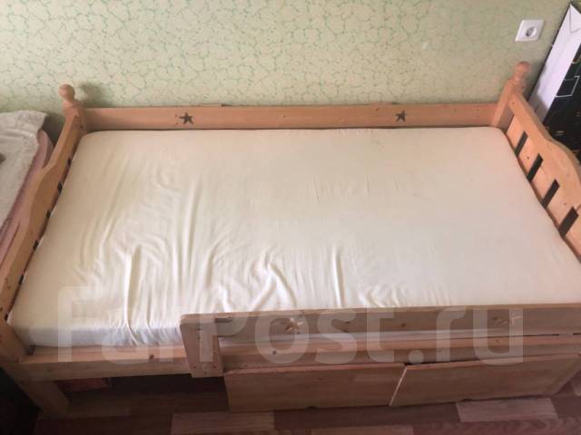 Кровать детская (дерево), односпальная, 95,0 см, 170,0 см, б/у, в ...