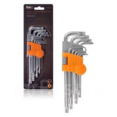 Набор г-образных ключей torx инбус с отв. 9 предметов (т10, т15, т20 ...
