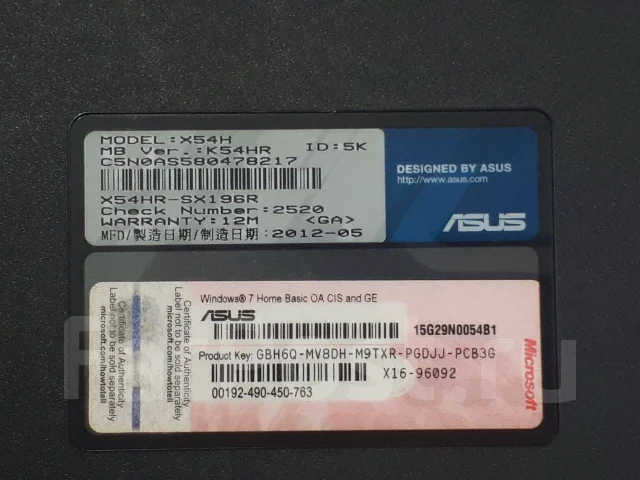Asus X54HR. 15.6", 2,3����, ��� 8 ��, ���� 250���, WiFi: 1, Bluetooth: 1, ����������� �� 2��. ����