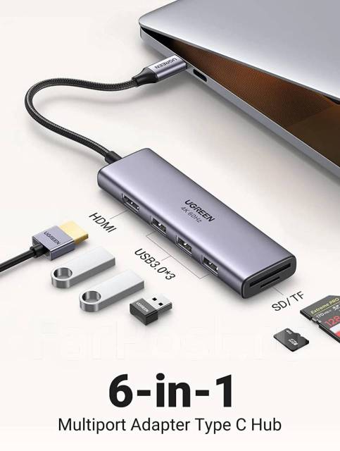 Док-станция Ugreen Type-C 6 в 1 HDMI 4K 60hz для ноутбука и смартфона ...