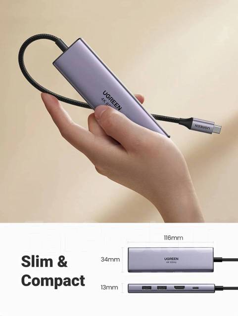 Док-станция Ugreen Type-C 6 в 1 HDMI 4K 60hz для ноутбука и смартфона ...