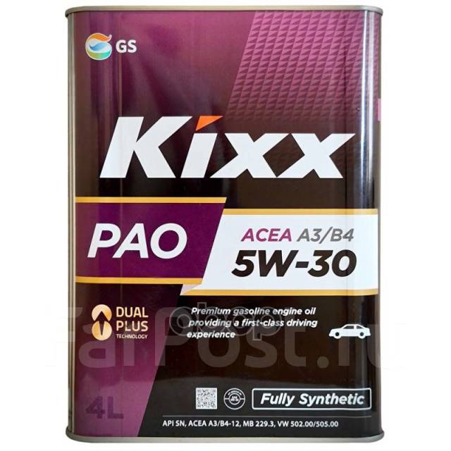 Масло Моторное Kixx Kixx Pao 5W30 А3в4 4Л, синтетическое, 4,00 л. A3 ...
