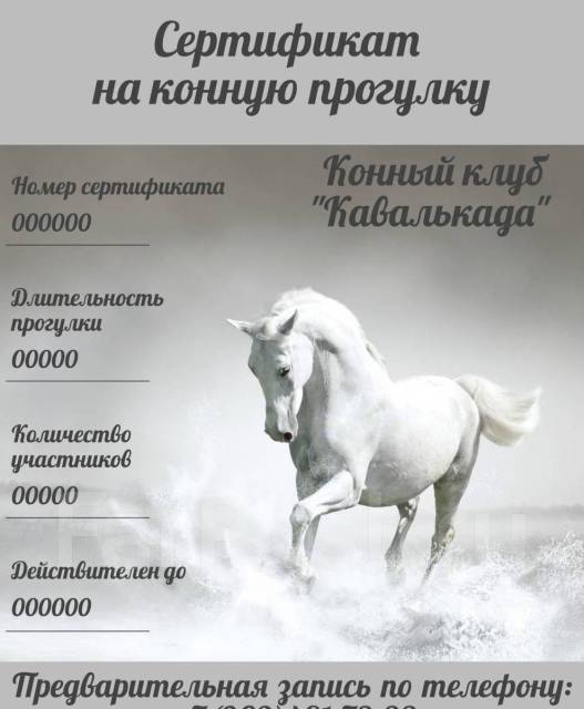 Сертификат на конную прогулку. Подарок мужчине, в наличии. Цена: 2 000 ...