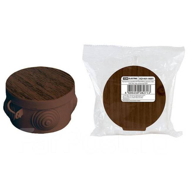 Распаячная коробка ОП с крышкой D65х40мм 4 гермоввода ЭКО IP54 Венге ...