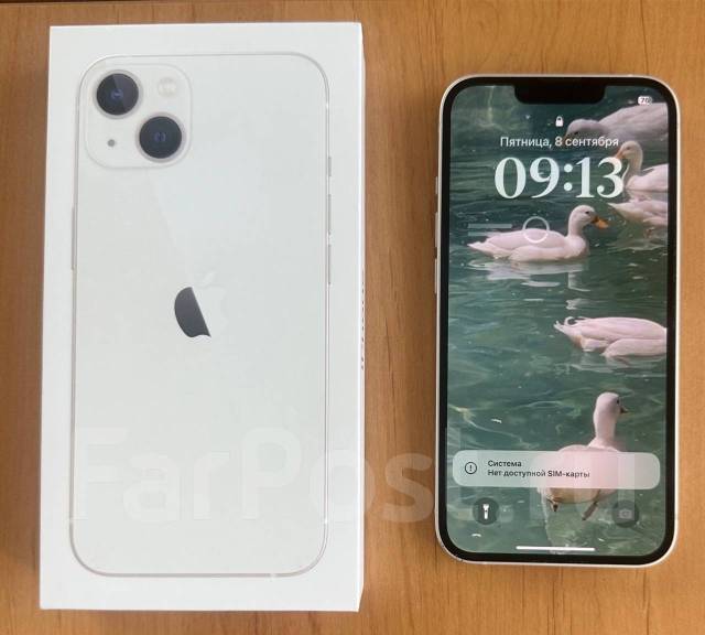 iPhone 13, 128 гб, 6.10", моноблок, белый, защищенный, б/у, в наличии ...