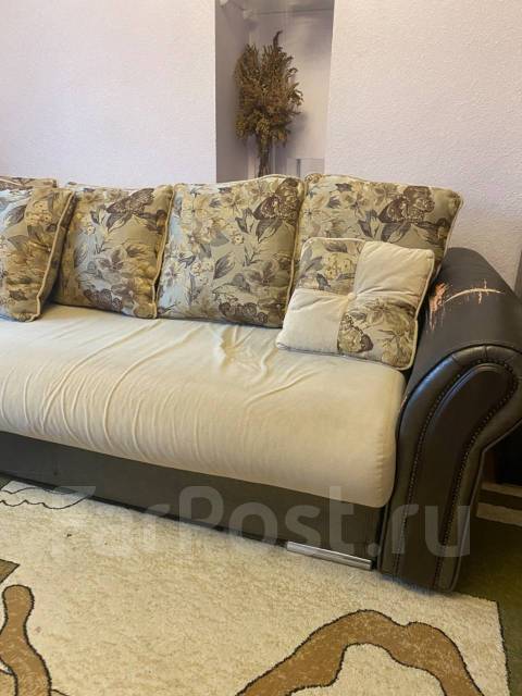 Диван-кровати, еврокнижка, ткань, поролон, ящик для белья, бежевый ...