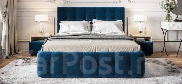 Кровать BOSS 180 велюр Monolit синяя, двуспальная, 192,0 см, 118,0 см ...