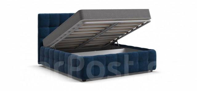 Кровать BOSS 180 велюр Monolit синяя, двуспальная, 192,0 см, 118,0 см ...