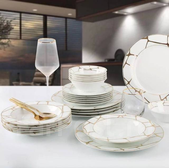 Набор столовый Arya Elegant Orlena на 6 персон 24 пр. фарфор, белый ...