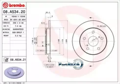 ���� ��������� (�����) Toyota Corolla (E150, E180) 06-19 / Auris 06-18 Brembo 08. A534.21, ������ 08A53421 ����