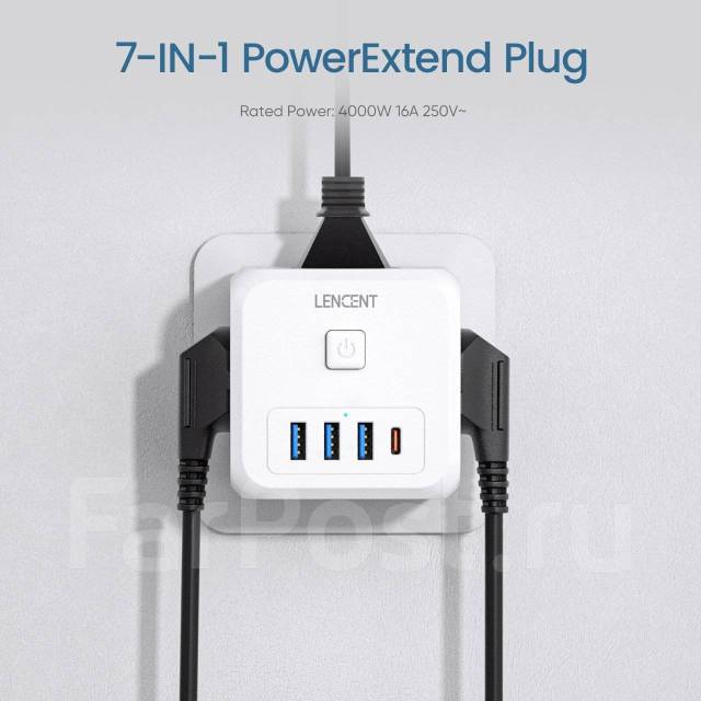Тройник электрический Розетка-зарядка 7 в 1 с 3 USB и Type-C 4000 Вт ...
