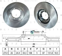 ���� ��������� Hyundai H1/Starex 01-/Porter 04- �������� ����. D 274��. Blitz BS0543 BS0543 ����
