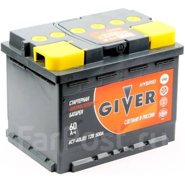 Аккумулятор Giver 60Ач 600А, кальциевый, обратная (левое), 60 А.ч. 500 ...