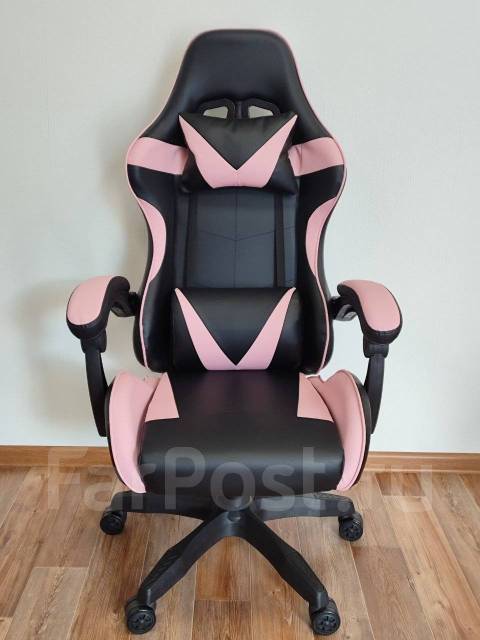 Кресло компьютерное игровое, кожзам, колеса, чёрный, розовый, 50,0 см ...