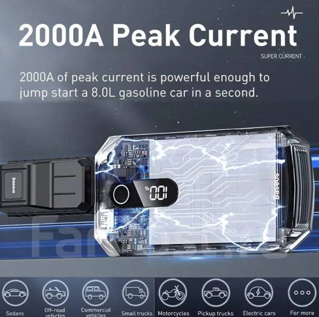 Автомобильное пусковое устройство Baseus 20000 мАч, 12V-2.5A 12V-2000A ...