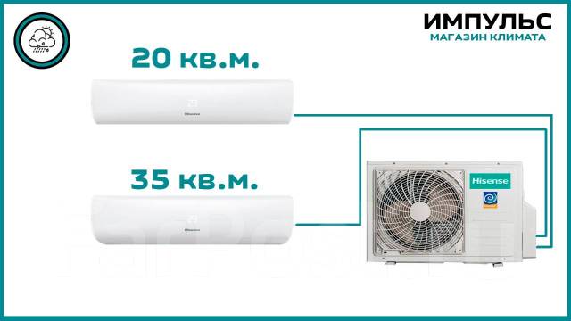 Мультисплит-система инверторная Hisense на 2 комнаты 20 и 35 кв. м ...