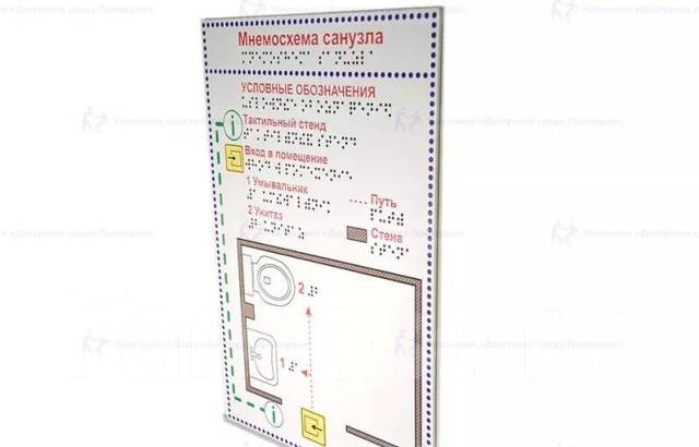 Мнемосхема санузла 200 х 300 мм. Тактильная, пластик. Крепление к стене ...