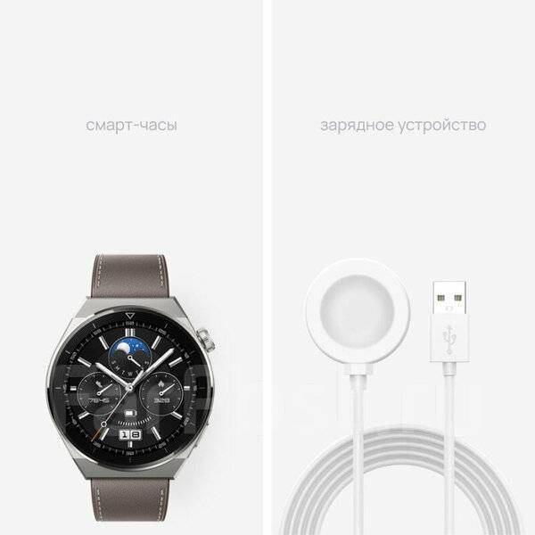 Умные часы Huawei Watch GT 3 Pro 46 мм NFC RU, серый, титан, кожа ...