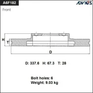 ���� ��������� ����� Toyota 43512-60150 Advics A6F182B GRJ12# KDJ12# GX470 GRN21# (DF4494) D=338 A6F182B ����