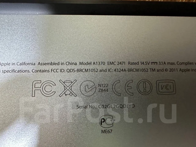Apple MacBook Air 11 2011 Mid. 11", 1,6����, ��� 4 ��, ���� 120���, WiFi: 1, Bluetooth: 1, ����������� �� 4��. ����