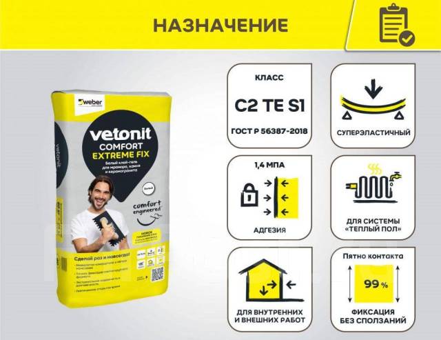 Клей-гель Вебер Ветонит Экстрим фикс 20кг класс S1, в наличии. Цена: 1 ...
